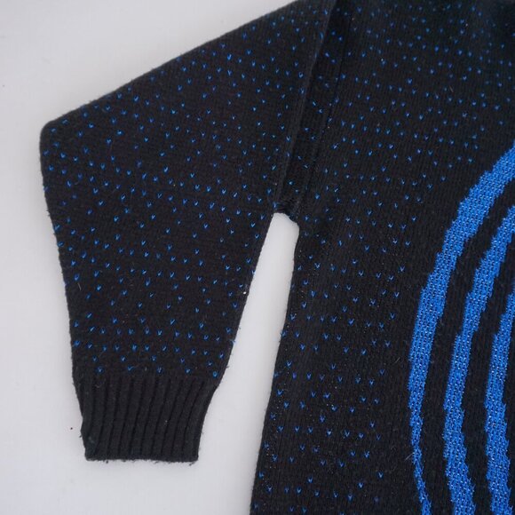 Vintage Ellen-D Kollection Black Blue Silver Knit Shimmer Abstract Sweater S - Picture 9 of 10